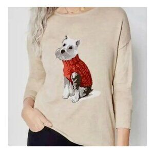 J. Jill Women's Crew Neck Weston the Dog Beige Sweater Pullover Size Medium
